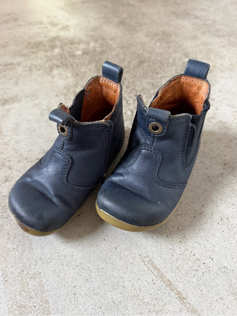 Bobux Navy Leather Toddler Boots with Tan Soles